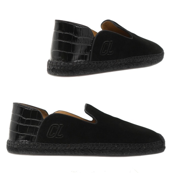 Christian Louboutin Varsi Espadrilles Black Suede Leather Size 12 US New
